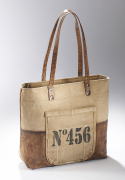 Vintage Tasche aus Canvas und Leder  No. 456 mit Lederhenkel