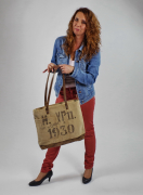 Vintage Tasche aus Canvas und Leder  1930 mit Lederhenkel