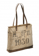 Vintage Tasche aus Canvas und Leder  1930 mit Lederhenkel
