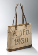 Vintage Tasche aus Canvas und Leder  1930 mit Lederhenkel