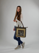 Vintage Tasche aus Canvas und Leder  JFK mit Lederhenkel