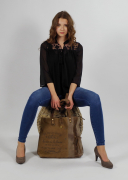 Vintage Tasche aus Canvas und Leder  Stripes mit Lederhenkel