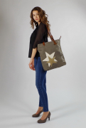 Vintage Tasche aus Canvas und Leder Twin Star mit Lederhenkel