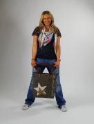 Vintage Tasche aus Canvas und Leder Twin Star mit Lederhenkel