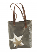Vintage Tasche aus Canvas und Leder Twin Star mit Lederhenkel