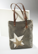 Vintage Tasche aus Canvas und Leder Twin Star mit Lederhenkel