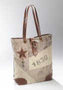 Vintage Tasche aus Canvas und Leder  1830 mit Lederhenkel
