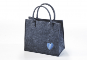 Filztasche dunkelgrau mit blauer Herz-Applikation