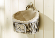 Wand-Korb oval aus Weide grey-washed mit Textil ausgeschlagen
