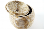Schlangenkorb aus Seegras natur mit wei�em Kunststoff umwickelt. inkl. Deckel