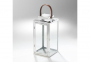 Laterne LYON  aus Glas und Edelstahl mit einem Henkelgriff