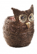 Eulen-Pflanzgef�� aus Rattan braun mit Folie ausgeschlagen 16 cm