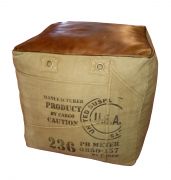 Sitzpouf CANVAS quadratisch mit Leder und Aufdruck