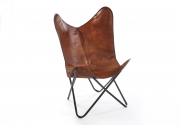 Butterfly Chair braun aus Leder und Metall klappbar