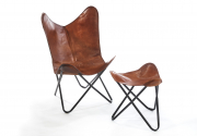 Butterfly Chair braun aus Leder und Metall klappbar