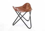 Butterfly Hocker braun aus Leder und Metall klappbar