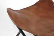 Butterfly Hocker braun aus Leder und Metall klappbar