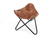 Butterfly Hocker braun aus Leder und Metall klappbar