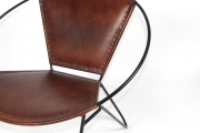 Stuhl mit umlaufender Armlehne aus Leder braun und Metall