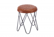 Hocker mit gesteppter Sitzfl�che aus Leder braun und Metall