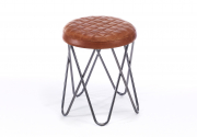 Hocker mit gesteppter Sitzfl�che aus Leder braun und Metall