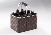 Flaschentr�ger f�r 6 Flaschen Metallrahmen mit Nylongeflecht in braun