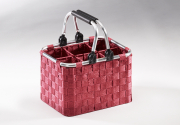 Flaschentr�ger f�r 6 Flaschen Metallrahmen mit Nylongeflecht in rot