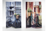 Paravent 3-teilig Holzrahmen Canvas�berzug beidseitig bedruckt Motiv Fahrrad