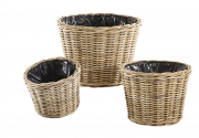 �bertopf aus Rattan kubu grey rund mit Folie ausgeschlagen S/3