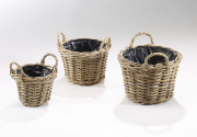 �bertopf rund mit Griff aus Rattan kubu grey mit Folie ausgeschlagen S/3