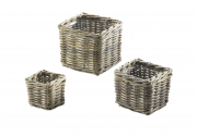 Pflanzkorb Rattan�bertopf quadratisch Rattan grau mit Folie S/3