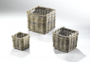 Pflanzkorb Rattan�bertopf quadratisch Rattan grau mit Folie S/3