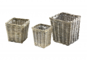 Pflanzkorb �bertopf Rattan grau eckig mit Folie ausgeschlagen S/3