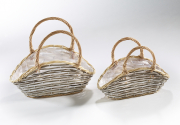 Pflanzkorb Taschenform Weide Chipwood grau wei� m. Folie S/2