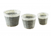 �bertopf aus Chipwood und Polyrattan grau wei� runde Form m. Folie S/3