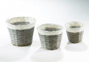 �bertopf aus Chipwood und Polyrattan grau wei� runde Form m. Folie S/3