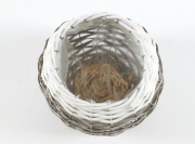 �bertopf aus Chipwood und Polyrattan grau wei� runde Form