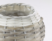 �bertopf aus Chipwood und Polyrattan grau wei� runde Form