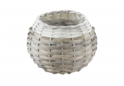 �bertopf aus Chipwood und Polyrattan grau wei� runde Form