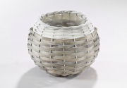 �bertopf aus Chipwood und Polyrattan grau wei� runde Form