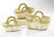 Pflanztasche aus Weide und Polyrattan wei� und curry  S/3