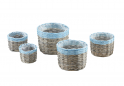 �bertopf aus Weide rund grau blau mit Folie ausgeschlagen S/5