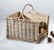 Holztrage Rattan grau mit abnehmbarem Jutestoff