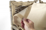 Holztrage Rattan grau mit abnehmbarem Leinentextil