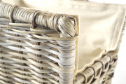 Holztrage Rattan grau mit abnehmbarem Leinentextil