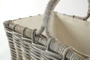 Holztrage Rattan grau mit abnehmbarem Leinentextil