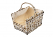 Holztrage Rattan grau mit abnehmbarem Leinentextil