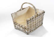 Holztrage Rattan grau mit abnehmbarem Leinentextil