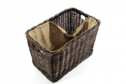 Kaminholzkorb aus Rattan-Krabu mit Jutefutter und stabilen Rollen ausgestattet