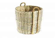Rattankorb rund auf Rollen mit Leinenstoff/Jute ausgeschlagen Rattan grey